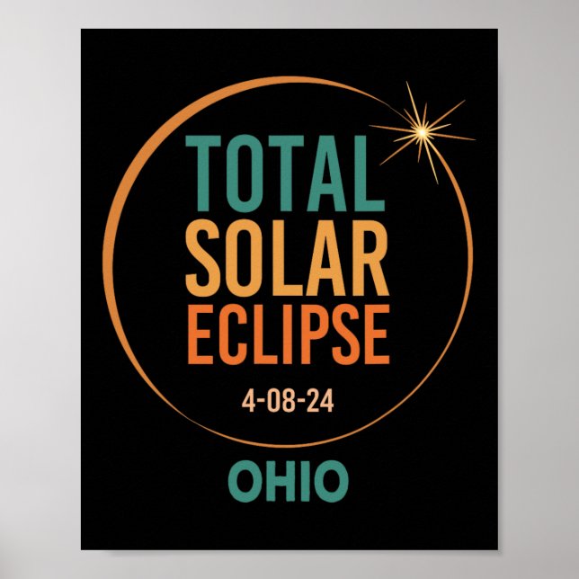 Póster Eclipse solar Ohio 8 de abril de 2024 Total (Frente)