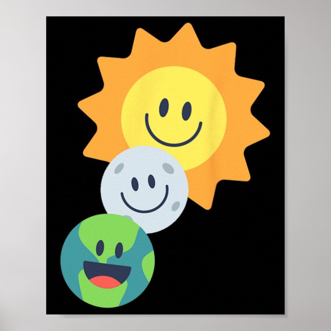 Póster Eclipse solar Super Cute Earth Moon Sun 2024 Graci (Frente)