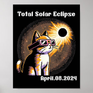 Póster Eclipse solar Tee 2024 Gato con eclipse solar G