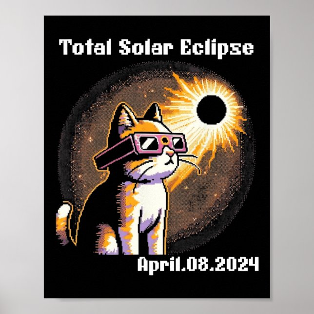 Póster Eclipse solar Tee 2024 Gato con eclipse solar G (Frente)