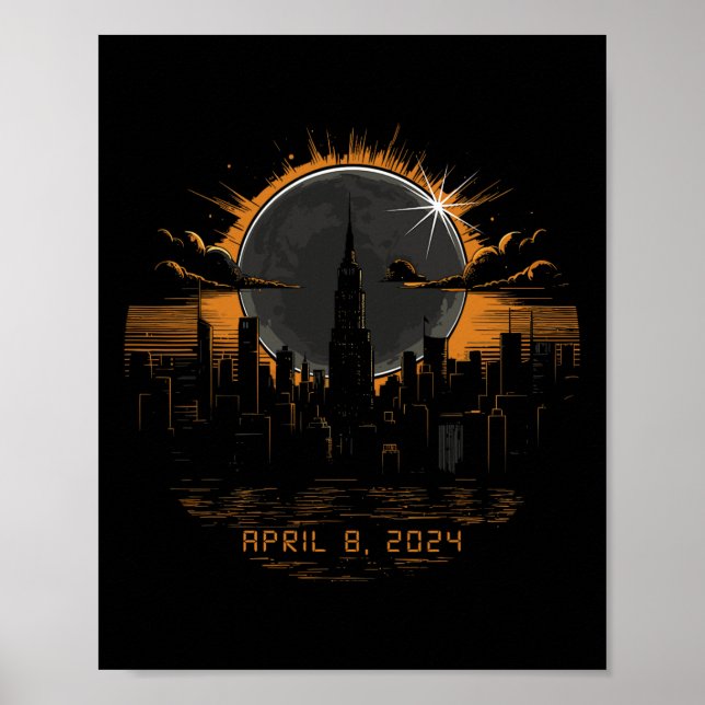 Póster Eclipse solar total 2024 Abril 8 Nueva York (Frente)