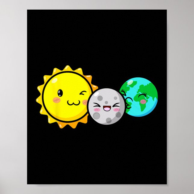 Póster Eclipse solar total 2024 Astronomía divertida kawa (Frente)