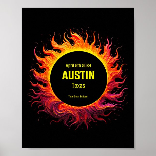 Póster Eclipse solar total 2024 Austin Texas (Frente)