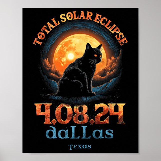 Póster Eclipse solar total 2024 Dallas Texas (Frente)