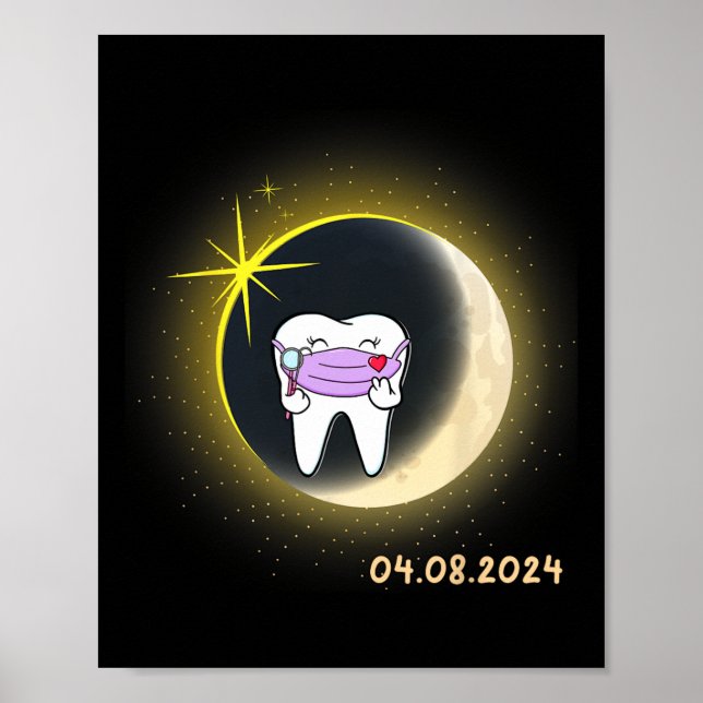 Póster Eclipse solar total 2024 Dientes Eclips solares de (Frente)