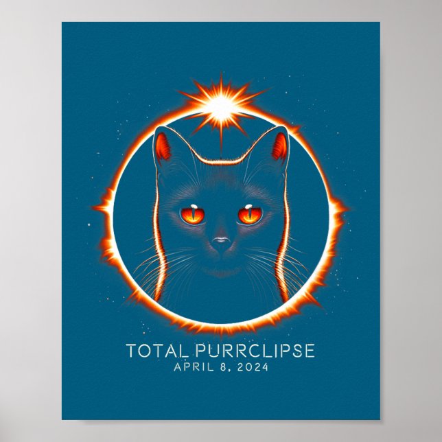 Póster Eclipse Solar Total 2024 Divertido Purrclipse Gato (Frente)