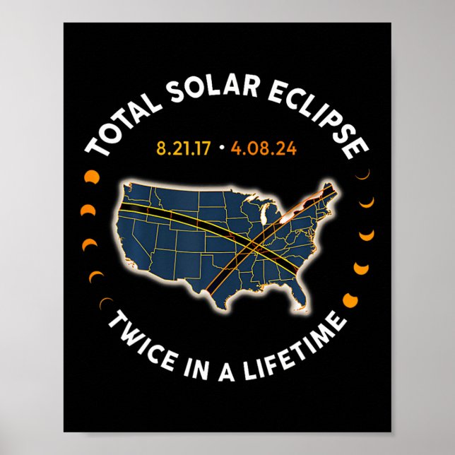 Póster Eclipse Solar Total 2024 Dos Veces En La Vida 2017 (Frente)