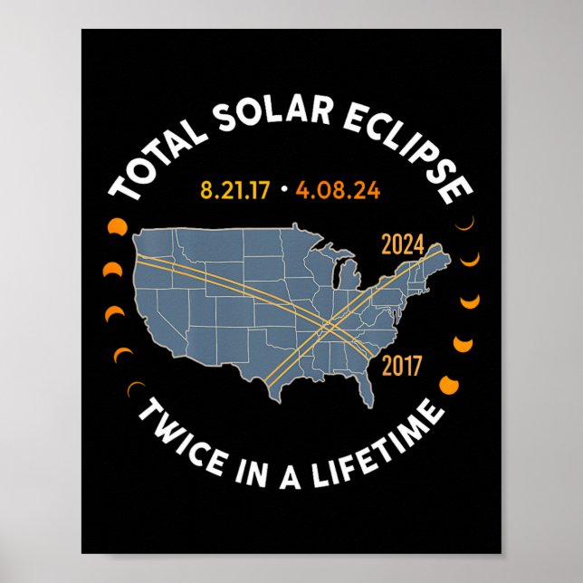 Póster Eclipse Solar Total 2024 Dos Veces En La Vida 2017 (Frente)
