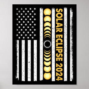 Póster Eclipse solar total 2024 Fases totales EE.UU.