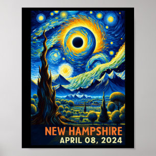Póster Eclipse solar total 2024 New Hampshire Starry Nigh