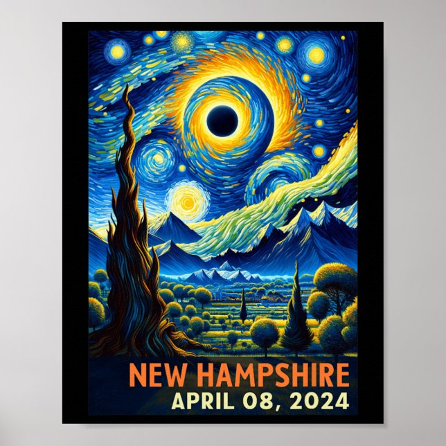 Póster Eclipse solar total 2024 New Hampshire Starry Nigh (Frente)