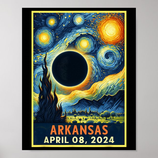 Póster Eclipse solar total 2024 Noche estrellada (Frente)