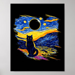 Póster Eclipse solar total 2024 Noche estrellada Van Gogh