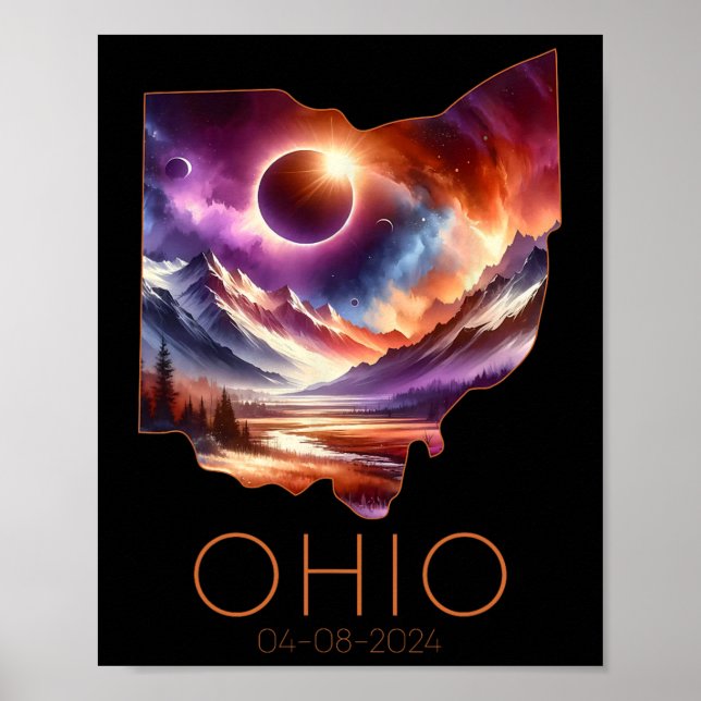 Póster Eclipse solar total 2024 Ohio estatal Totalidad Ab (Frente)