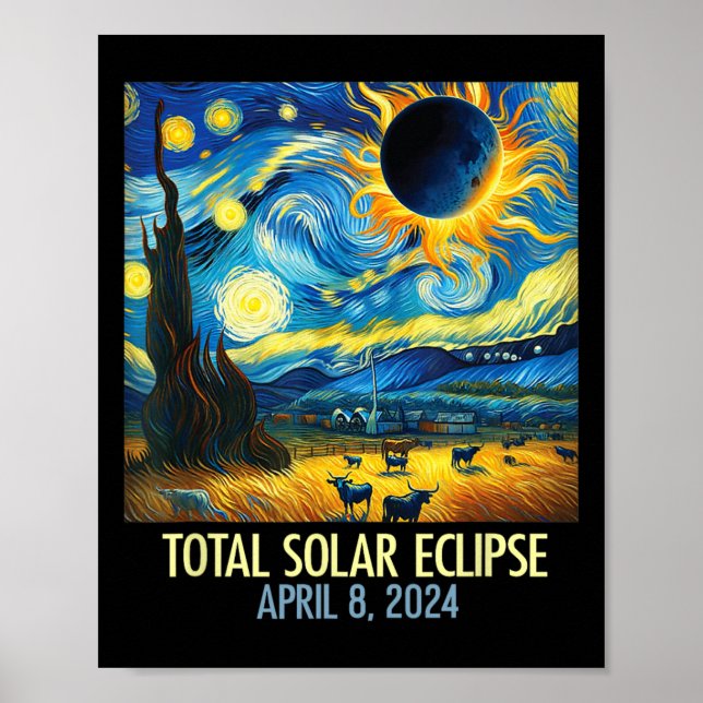Póster Eclipse solar total 2024 Starry Night Van Gogh Tot (Frente)