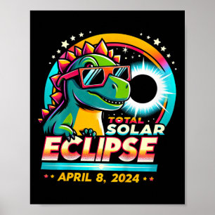Póster Eclipse solar total 2024 T-rex con vidrio solar