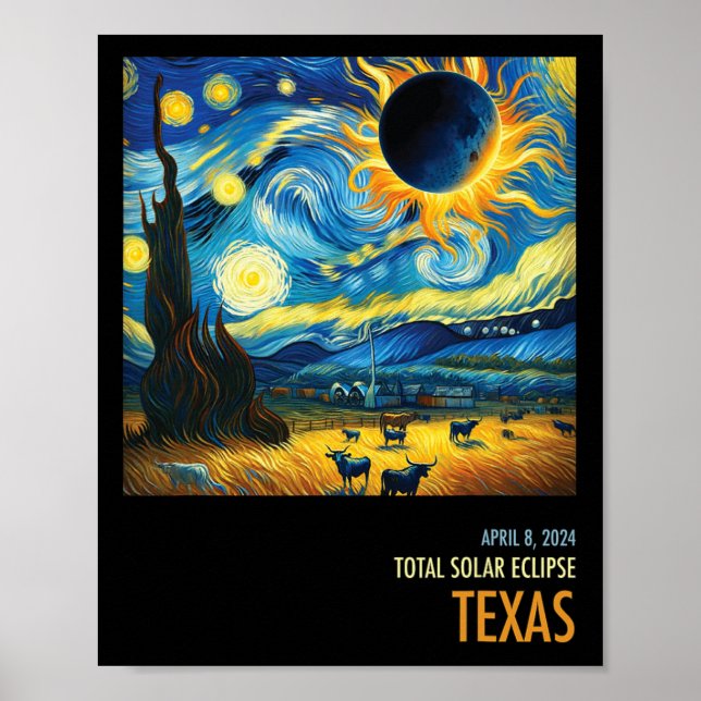 Póster Eclipse solar total 2024 Texas (Frente)