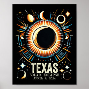 Póster Eclipse solar total 2024 Texas 8 de abril Resumen