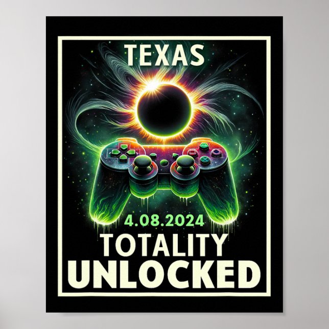 Póster Eclipse solar total 2024 Texas Video Game Gamer (Frente)