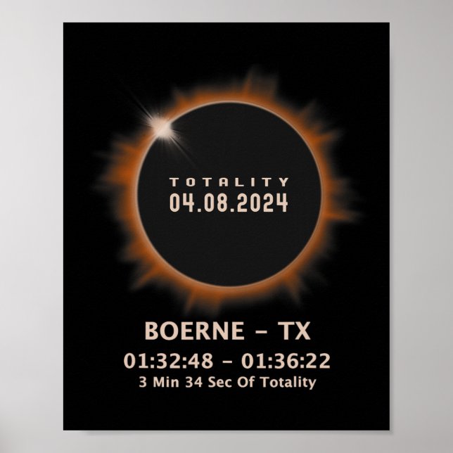 Póster Eclipse solar total 2024 Totalidad 04.08.24 Texas  (Frente)