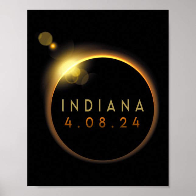 Póster Eclipse solar total 2024 Totalidad Indiana (Frente)