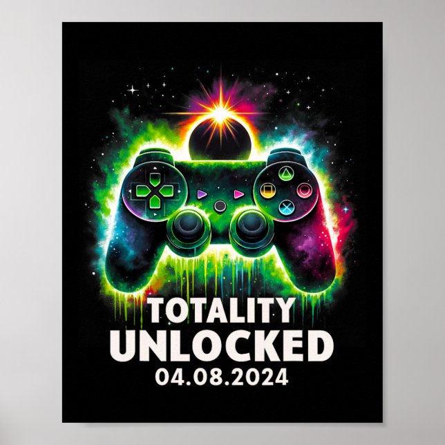 Póster Eclipse solar total 2024 Video Game Colorful 1 (Frente)