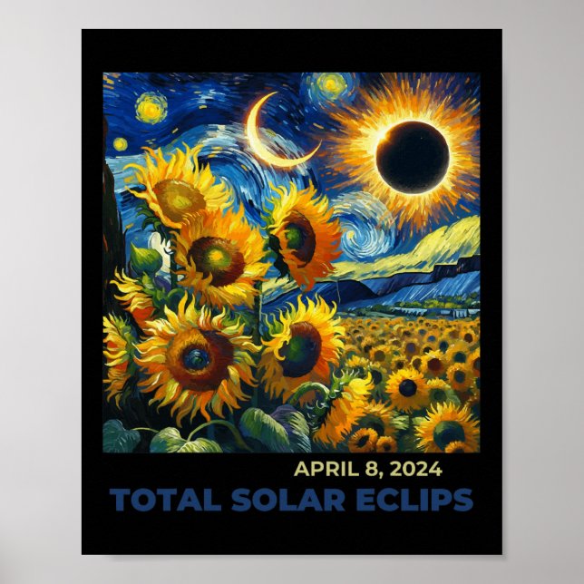 Póster Eclipse solar total 2024 Vincent Van Gogh Art Sunf (Frente)
