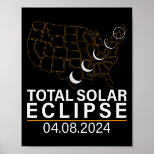 Póster Eclipse solar total 8 de abril de 2024 America Usa