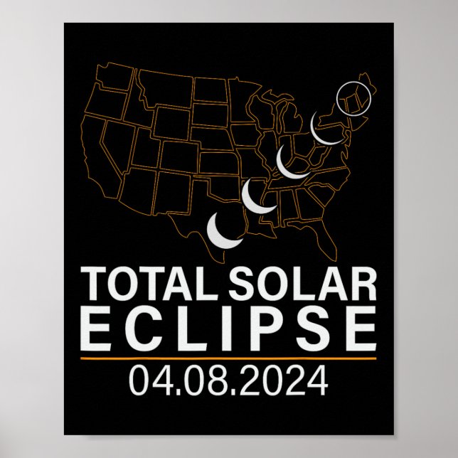Póster Eclipse solar total 8 de abril de 2024 America Usa (Frente)