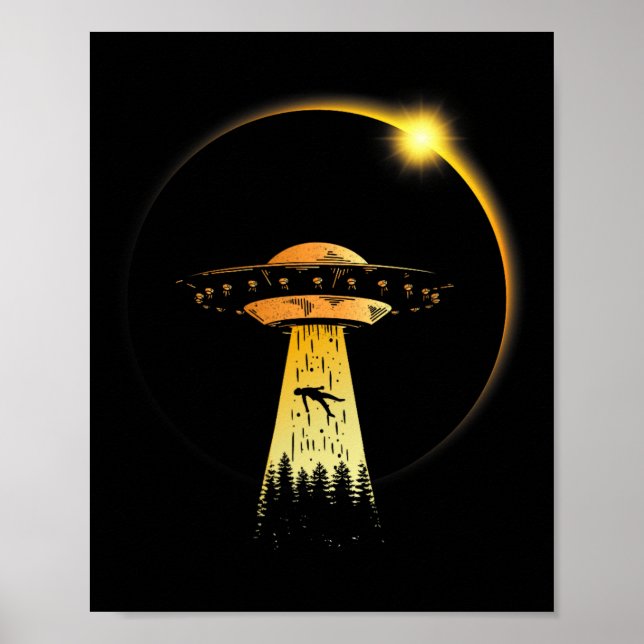 Póster Eclipse Solar Total Abril 8 2024 Alien Ufo (Frente)