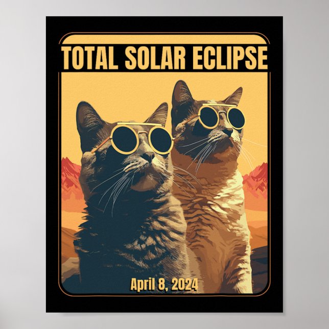 Póster Eclipse solar total Abril 8 Cats eclipses (Frente)