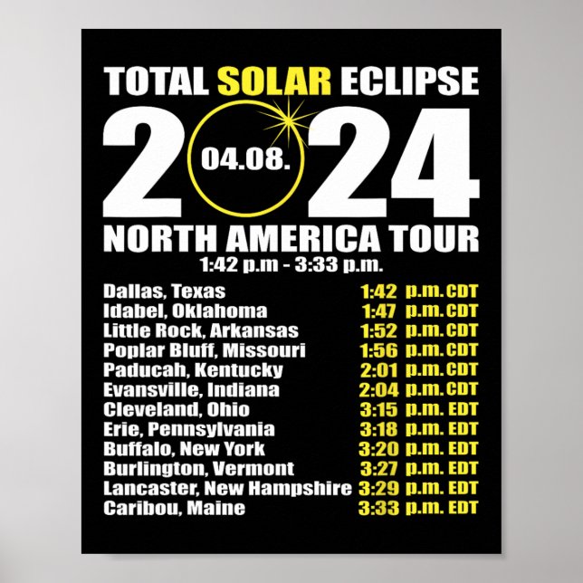 Póster Eclipse Solar Total Abril 8 Ruta Del Eclipse 3 (Frente)