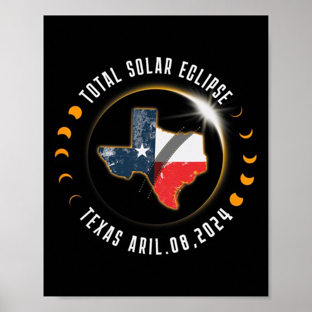 Póster Eclipse solar total América Totalidad Texas 8 de a (Frente)