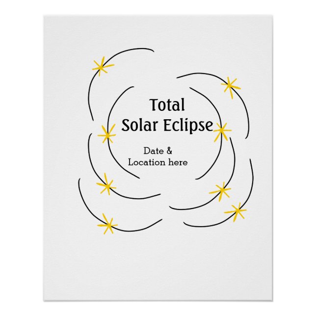 Póster eclipse solar total añadir fecha ubicación mitad s (Anverso)