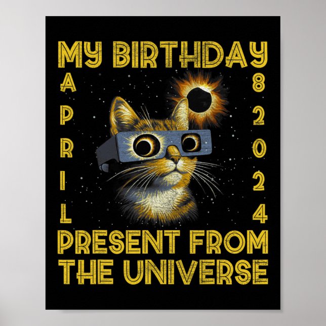 Póster Eclipse solar total Cumpleaños 8 de abril de 2024 (Frente)