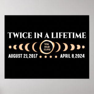 Póster Eclipse Solar Total De 2024 Dos Veces Por Vida