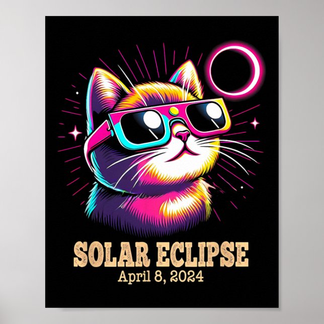 Póster Eclipse solar total de gato 8 de abril (Frente)