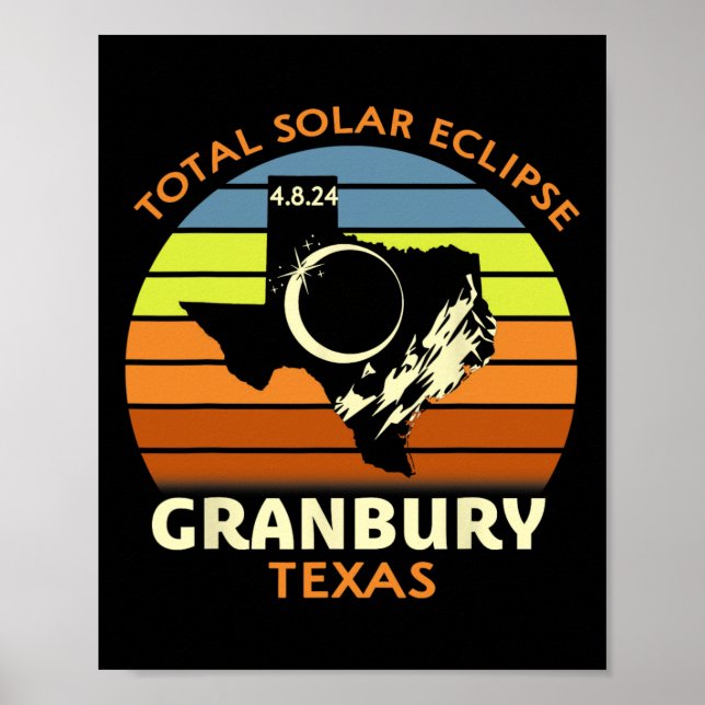 Póster Eclipse solar total de Granbury Texas 2024 (Frente)