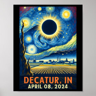 Póster Eclipse solar total de Indiana 2024 Noche estrella