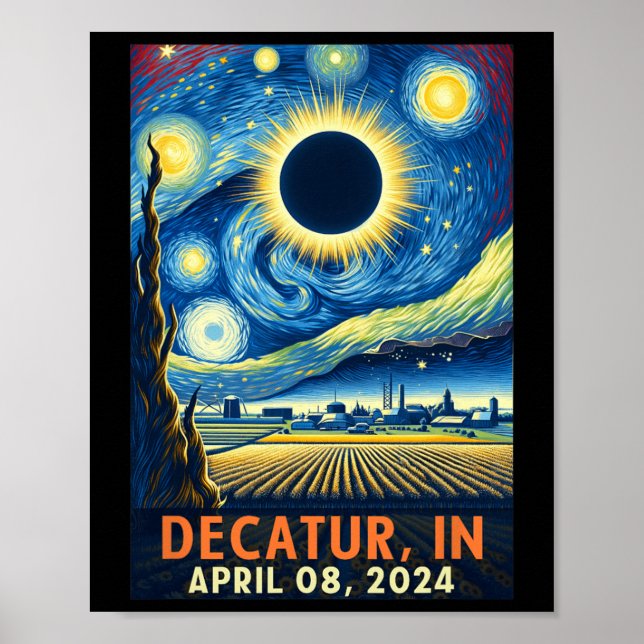 Póster Eclipse solar total de Indiana 2024 Noche estrella (Frente)