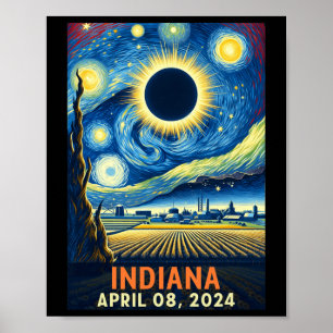 Póster Eclipse solar total de Indiana 2024 Starry Night V