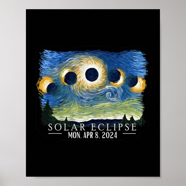 Póster Eclipse solar total de noche estrellada 2024 (Frente)