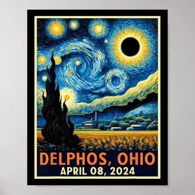 Póster Eclipse solar total de Ohio 2024 Noche estrellada  (Frente)