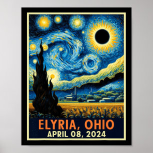 Póster Eclipse solar total de Ohio 2024 Noche estrellada 