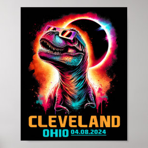 Póster Eclipse solar total de Ohio 2024 T Rex Dinosaur