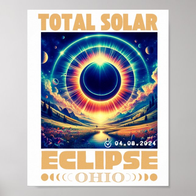 Póster Eclipse solar total de Ohio 8 de abril de 2024 Ohi (Frente)
