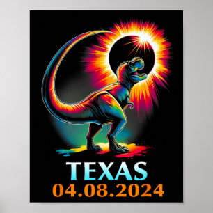 Póster Eclipse solar total de Rex Dinosaur Texas 2024
