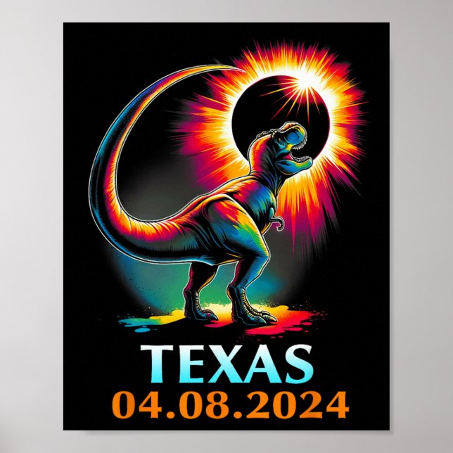 Póster Eclipse solar total de Rex Dinosaur Texas 2024 (Frente)