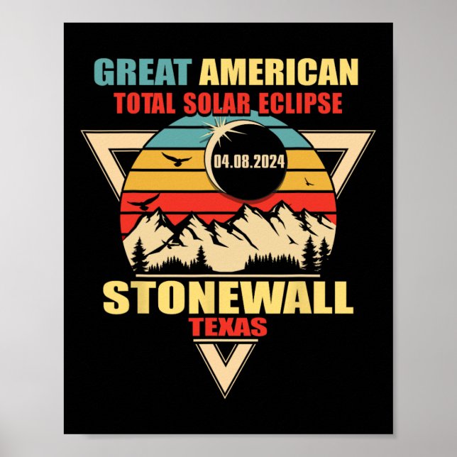 Póster Eclipse solar total de Stonewall Texas 2024 (Frente)