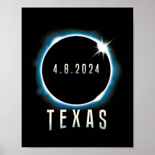 Póster Eclipse solar total de Texas 2024 Azul Abril 8 Hom